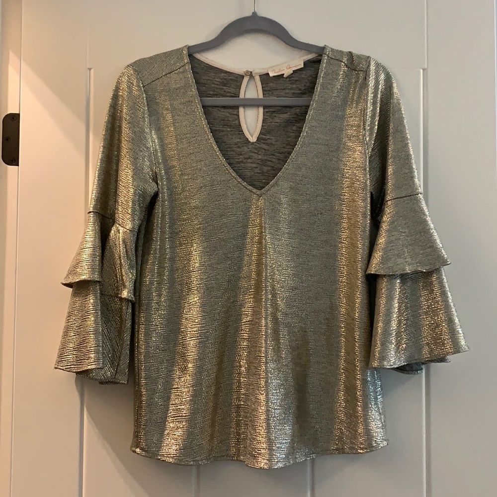 Creative Commune, purchased at Versona, gold metallic w/ruffle sleeves